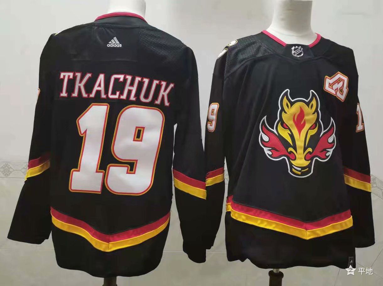 Cheap Men Calgary Flames 19 Tkachuk Black Authentic Stitched 2021 Adidias NHL Jersey